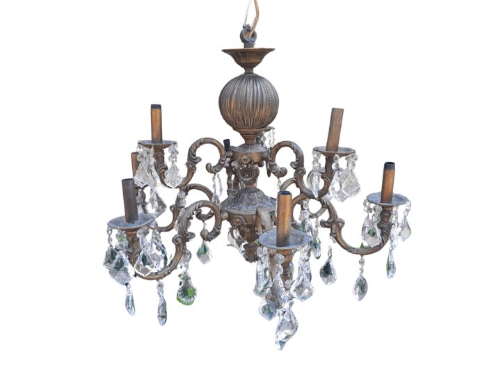 A 20th Century French Style Brass and Crystal Chandelier