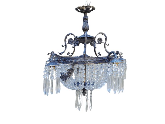 A 20th Century French Style Brass and Crystal Chandelier