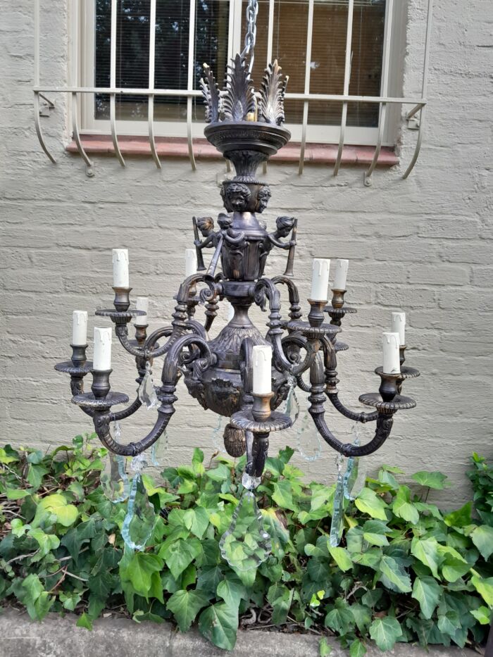 A 20th Century French Style Brass and Crystal Chandelier with Brass and Crystals - Image 3