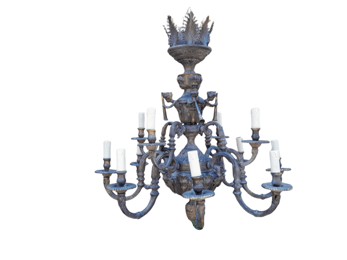 A 20th Century French Style Brass and Crystal Chandelier with Brass and Crystals