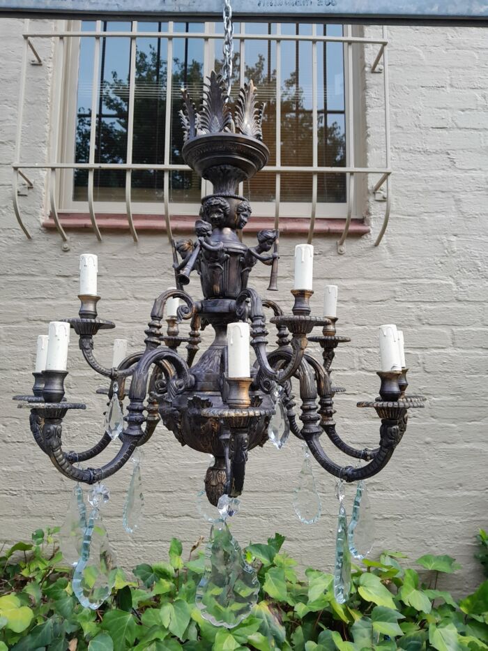 A 20th Century French Style Brass and Crystal Chandelier with Brass and Crystals - Image 2