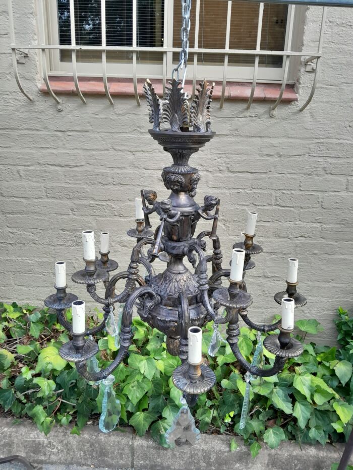 A 20th Century French Style Brass and Crystal Chandelier with Brass and Crystals - Image 4