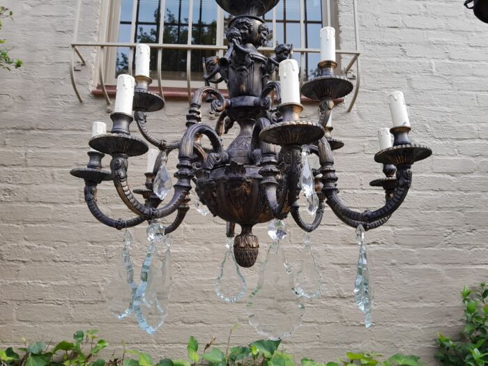 A 20th Century French Style Brass and Crystal Chandelier with Brass and Crystals - Image 5