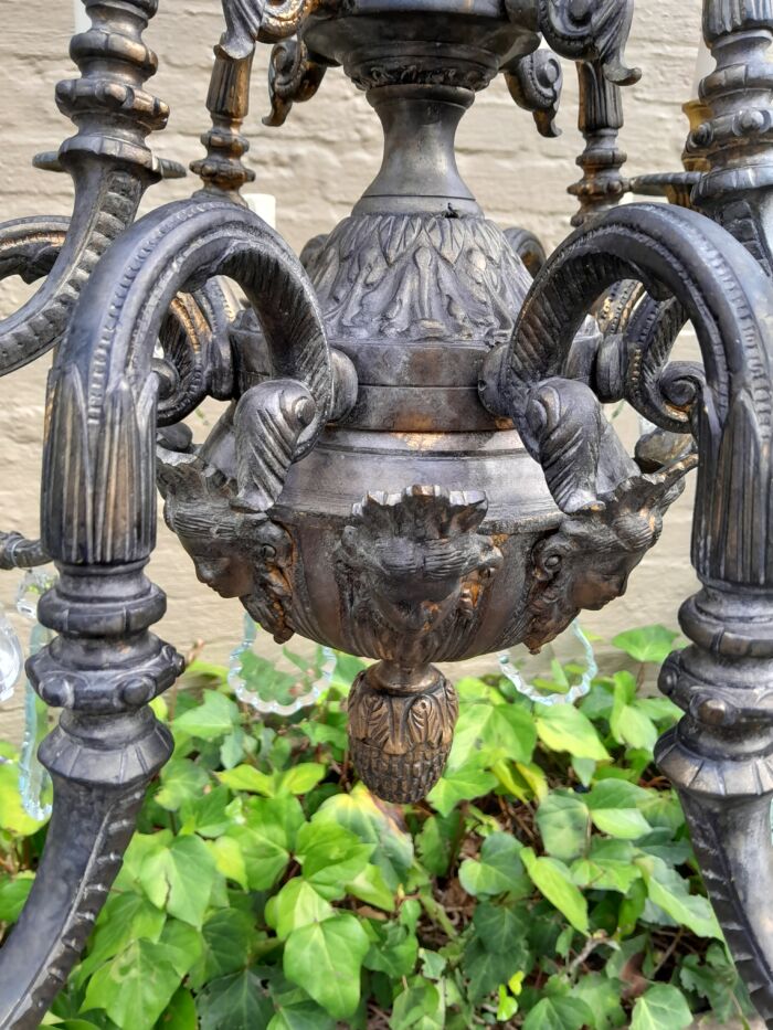 A 20th Century French Style Brass and Crystal Chandelier with Brass and Crystals - Image 10