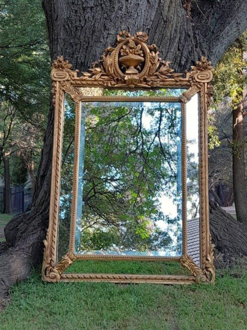 A French Rococo Style Ornately Carved and Gilded Bevelled Mirror