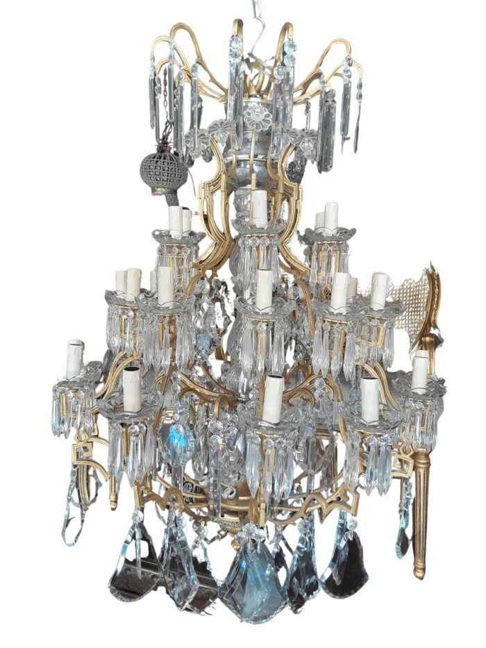 A 20th Century Large French Style Brass And Crystal Chandelier