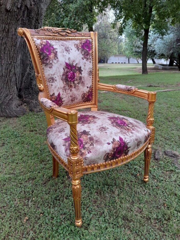A Pair Of 20th Century French Louis XVI Styled Ornately Carved And Gilded Fautelli Chairs (various upholstery options - please specify your preference) - Image 12