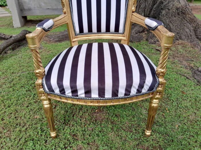 A Pair Of 20th Century French Louis XVI Styled Ornately Carved And Gilded Fautelli Chairs (various upholstery options - please specify your preference) - Image 5