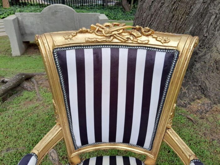 A Pair Of 20th Century French Louis XVI Styled Ornately Carved And Gilded Fautelli Chairs (various upholstery options - please specify your preference) - Image 6