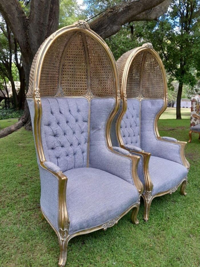 A Pair Of French Style Carved And Gilded Wood & Rattan Dome / Canopy Chairs (Dome Modelled On The Famous Louis XV Chair) - Image 3