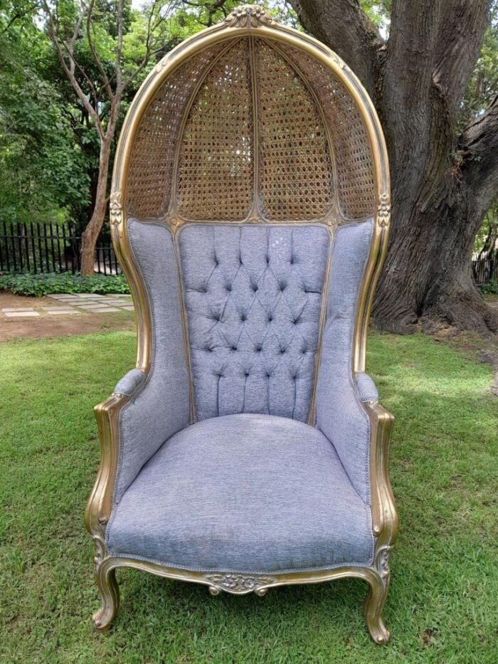 A Pair Of French Style Carved And Gilded Wood & Rattan Dome / Canopy Chairs (Dome Modelled On The Famous Louis XV Chair) - Image 4