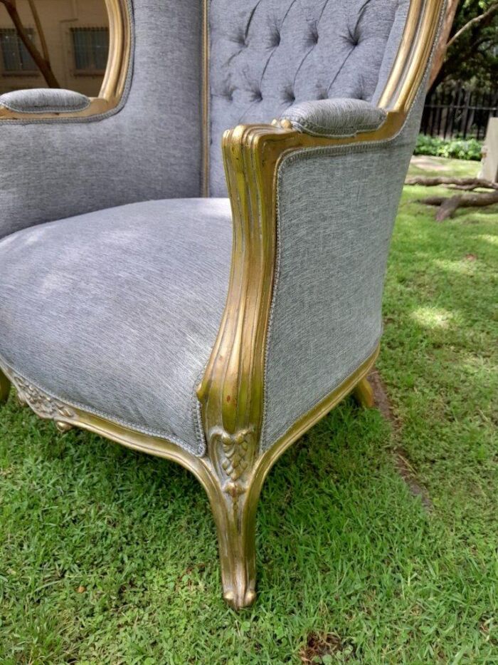 A Pair Of French Style Carved And Gilded Wood & Rattan Dome / Canopy Chairs (Dome Modelled On The Famous Louis XV Chair) - Image 5