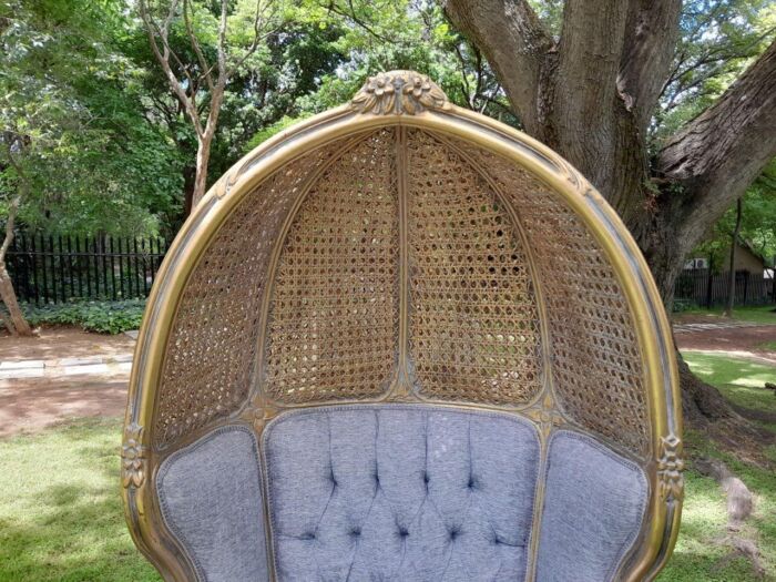 A Pair Of French Style Carved And Gilded Wood & Rattan Dome / Canopy Chairs (Dome Modelled On The Famous Louis XV Chair) - Image 6