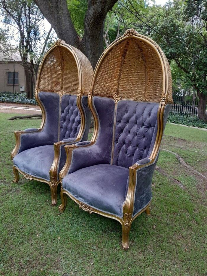 A Pair Of French Style Carved And Gilded Wood & Rattan Dome / Canopy Chairs (Dome Modelled On The Famous Louis XV Chair) - Image 8