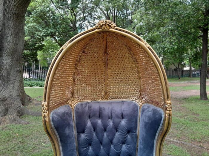 A Pair Of French Style Carved And Gilded Wood & Rattan Dome / Canopy Chairs (Dome Modelled On The Famous Louis XV Chair) - Image 12