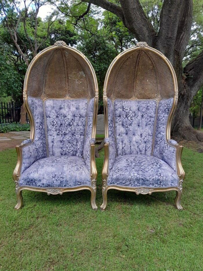 A Pair Of French Style Carved And Gilded Wood & Rattan Dome / Canopy Chairs (Dome Modelled On The Famous Louis XV Chair) - Image 13