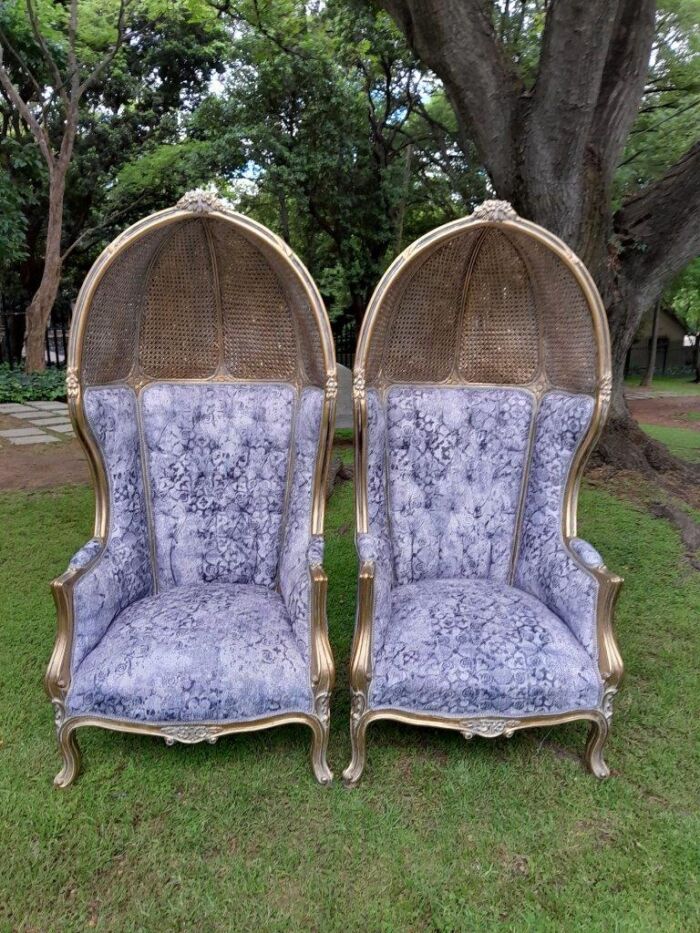 A Pair Of French Style Carved And Gilded Wood & Rattan Dome / Canopy Chairs (Dome Modelled On The Famous Louis XV Chair) - Image 14
