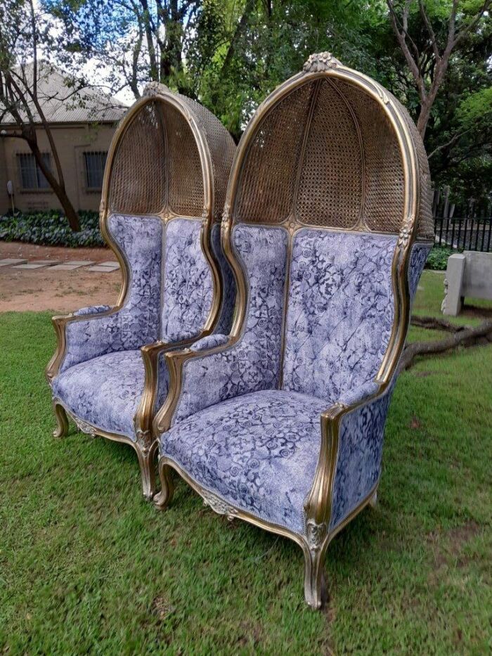 A Pair Of French Style Carved And Gilded Wood & Rattan Dome / Canopy Chairs (Dome Modelled On The Famous Louis XV Chair) - Image 15