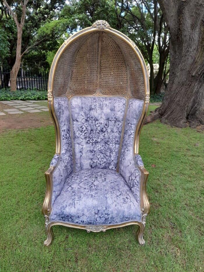 A Pair Of French Style Carved And Gilded Wood & Rattan Dome / Canopy Chairs (Dome Modelled On The Famous Louis XV Chair) - Image 16