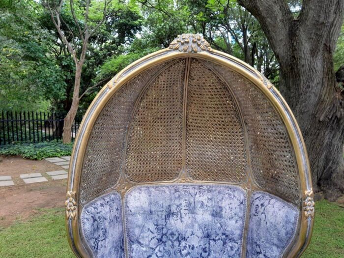 A Pair Of French Style Carved And Gilded Wood & Rattan Dome / Canopy Chairs (Dome Modelled On The Famous Louis XV Chair) - Image 19