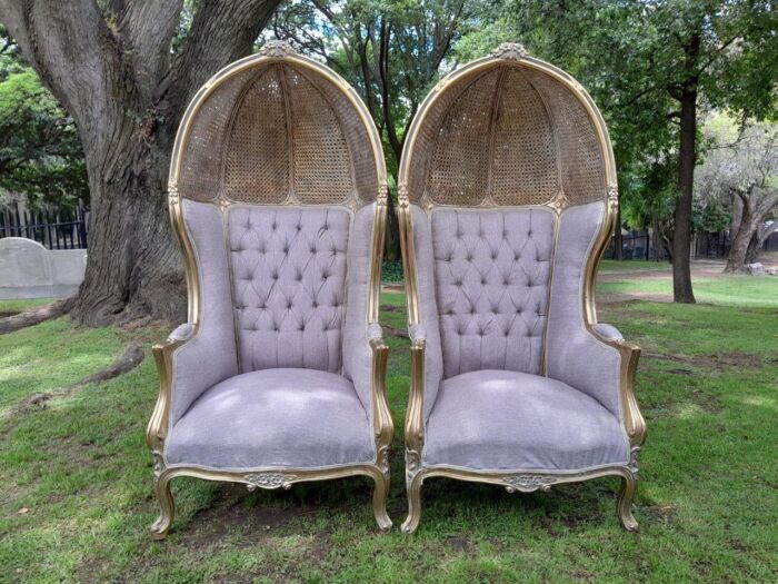 A Pair Of French Style Carved And Gilded Wood & Rattan Dome / Canopy Chairs (Dome Modelled On The Famous Louis XV Chair) - Image 20