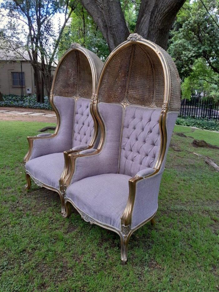 A Pair Of French Style Carved And Gilded Wood & Rattan Dome / Canopy Chairs (Dome Modelled On The Famous Louis XV Chair) - Image 21