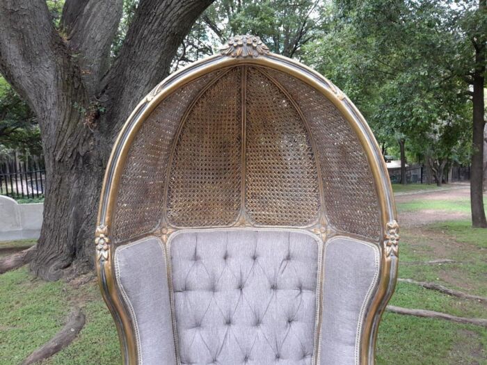 A Pair Of French Style Carved And Gilded Wood & Rattan Dome / Canopy Chairs (Dome Modelled On The Famous Louis XV Chair) - Image 23