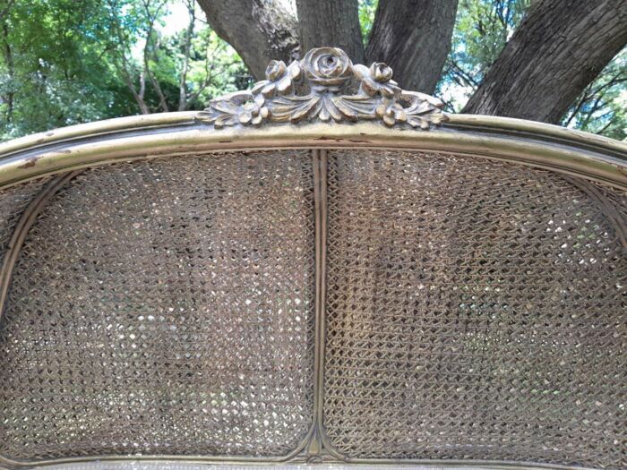 French Style Carved And Gilded Rattan & Wood Dome / Canopy Settee (Dome Modelled On The Famous Louis XV Chair) - Image 7