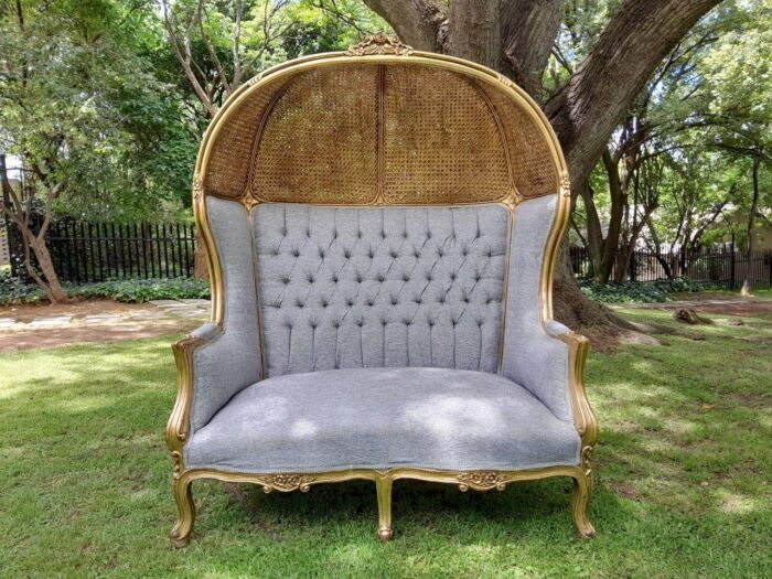 French Style Carved And Gilded Rattan & Wood Dome / Canopy Settee (Dome Modelled On The Famous Louis XV Chair) - Image 8