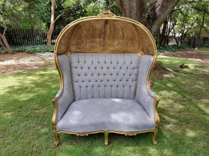 French Style Carved And Gilded Rattan & Wood Dome / Canopy Settee (Dome Modelled On The Famous Louis XV Chair) - Image 9