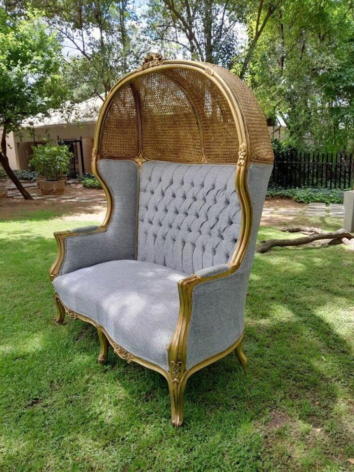 French Style Carved And Gilded Rattan & Wood Dome / Canopy Settee (Dome Modelled On The Famous Louis XV Chair) - Image 10