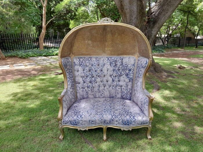 French Style Carved And Gilded Rattan & Wood Dome / Canopy Settee (Dome Modelled On The Famous Louis XV Chair) - Image 22