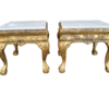 A Pair of 20th Century French Style Ornately Carved Hand Gilded Side Tables with Marble Top