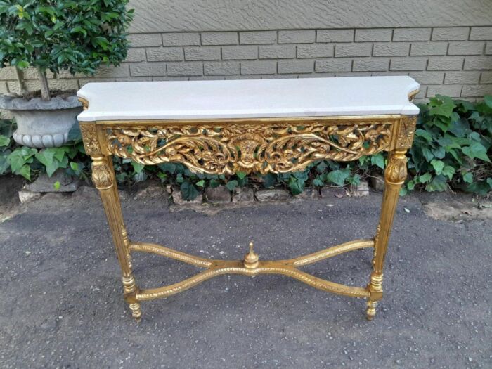A 20th Century Ornately Carved And Hand-Gilded Console Table With Marble Top - Image 2