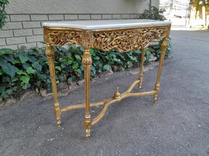 A 20th Century Ornately Carved And Hand-Gilded Console Table With Marble Top - Image 3