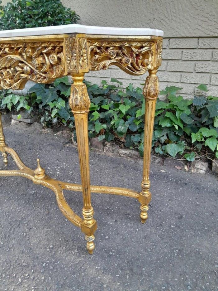 A 20th Century Ornately Carved And Hand-Gilded Console Table With Marble Top - Image 4