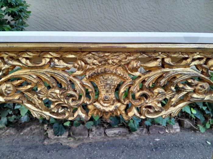 A 20th Century Ornately Carved And Hand-Gilded Console Table With Marble Top - Image 5