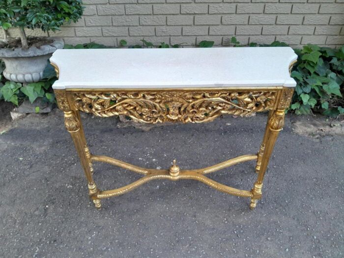 A 20th Century Ornately Carved And Hand-Gilded Console Table With Marble Top - Image 6