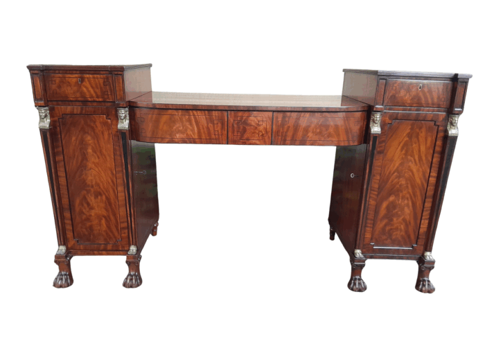 A George III Circa 1820 Mahogany / Flame Mahogany With Parcel Gild Sideboard With Two Cellarette And Lock And Key To Each Cabinet ND