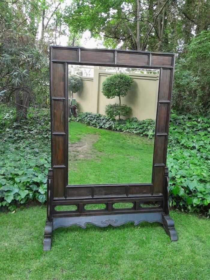 A 1940 / 50 Chinese Floor Standing Bevelled Mirror With Chinese Export Wax Stamp