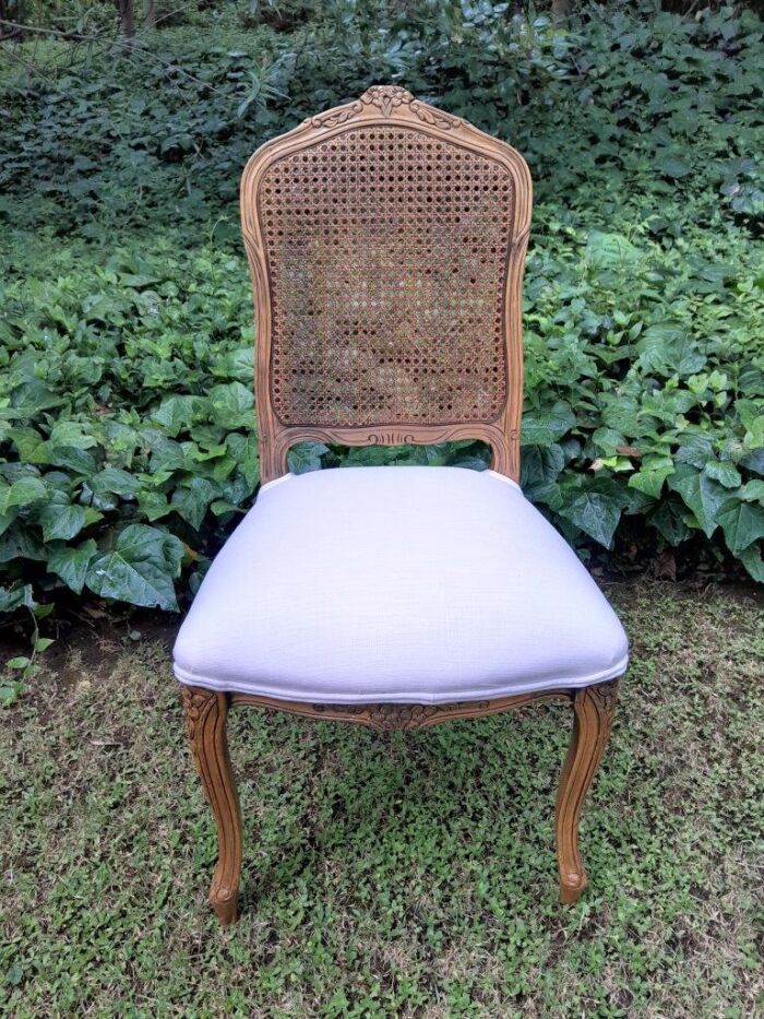 A Rare 20th Century Set Of Twelve French Colonial Style Walnut Rattan Dining Chairs - Image 8