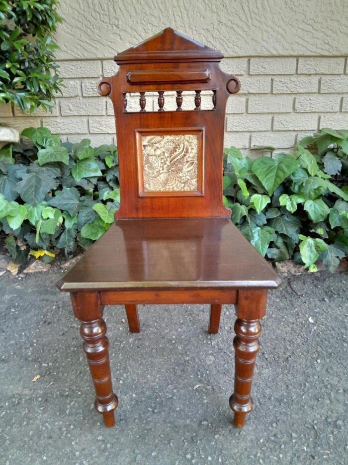 A 19th Century/Circa 1880 Pair Of Victorian Aesthetic Movement Mahogany And Tiled Hall Chairs (Useful In Bathrooms Too) - Image 4