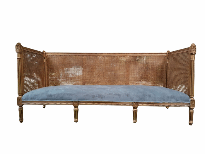 A 20th Century French Style Carved And Hand Gilded Rattan Day Bed / Settee