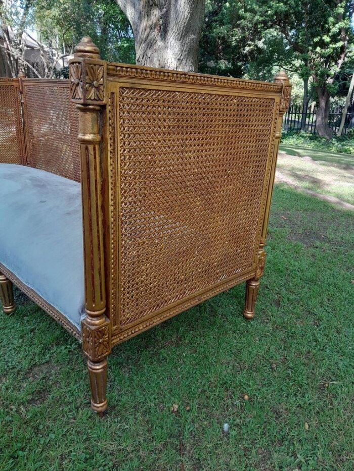 A 20th Century French Style Carved And Hand Gilded Rattan Day Bed / Settee - Image 4