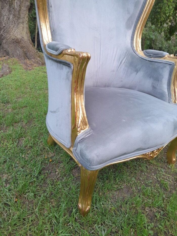 A Pair Of French Style Carved Wooden Wingback Armchairs - Image 5