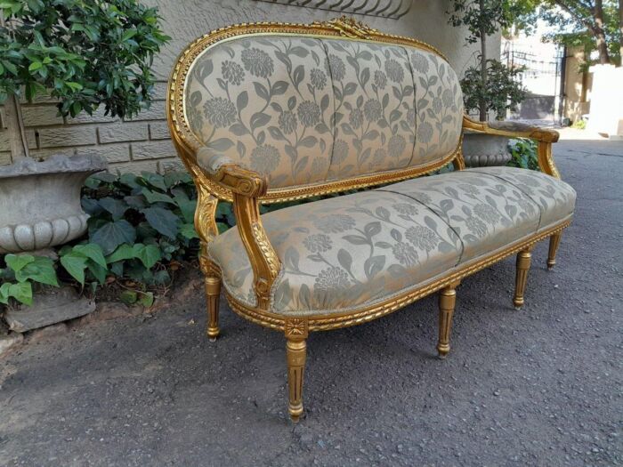 A French Louis XVI Style Carved Wooden Settee - Image 4
