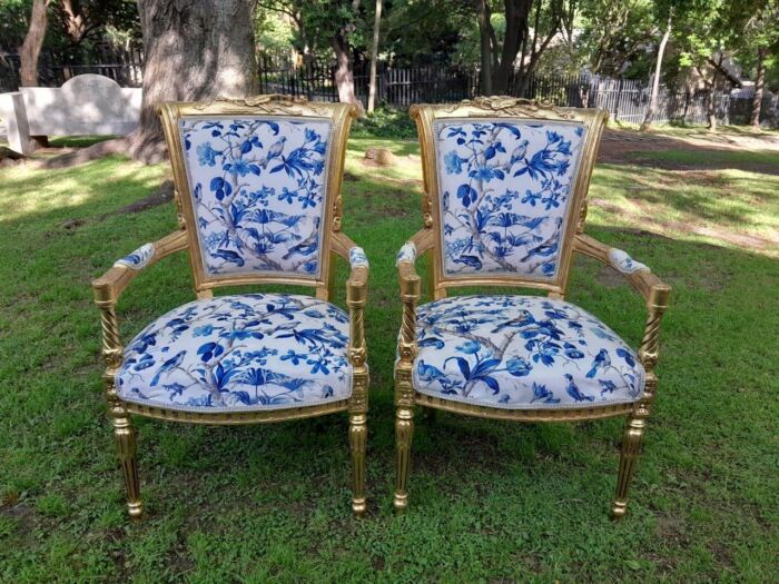 A Pair Of French Style Ornately Carved Wooden Armchairs - Image 2