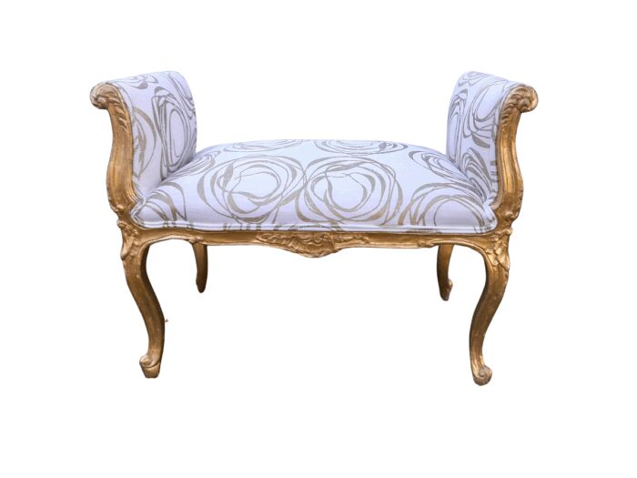 A French Style Ornately Carved Wooden Window Seat  /  Ottoman