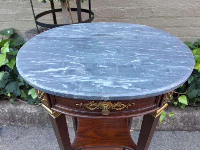 A 19th Century  Circa 1870 French (Bought In France) Antique Pair Of Empire Solid Mahogany Pedestals With Ormolu Mounts And Grey Marble Tops - Image 6