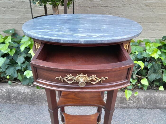 A 19th Century  Circa 1870 French (Bought In France) Antique Pair Of Empire Solid Mahogany Pedestals With Ormolu Mounts And Grey Marble Tops - Image 7